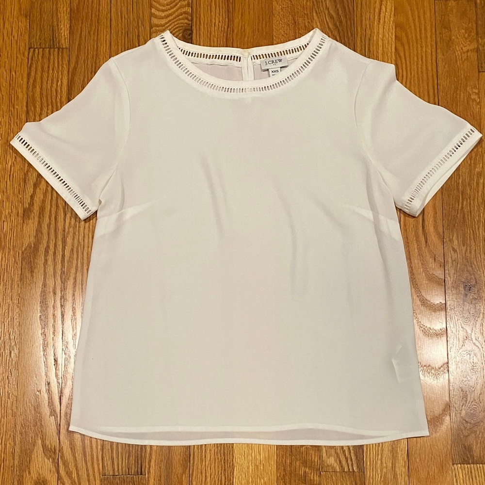 J.Crew White Short Sleeve Blouse with Simple Striped Trim